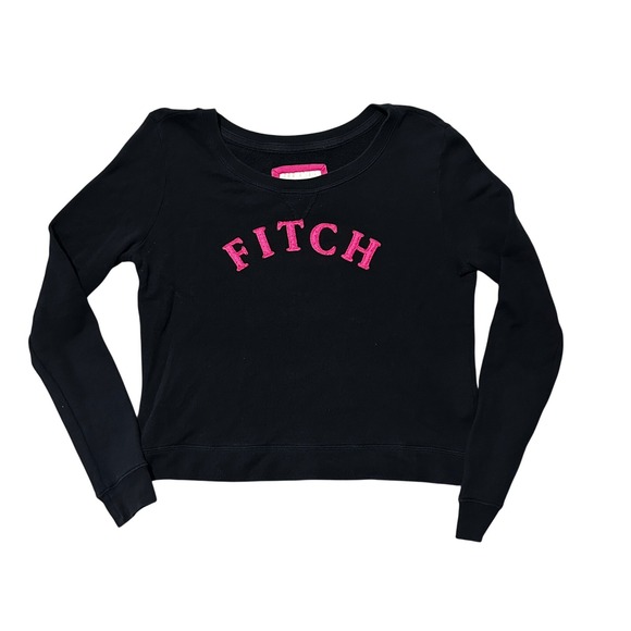 Abercrombie & Fitch Tops - Abercrombie & Fitch‎ Womens Navy Pink Logo Cropped Sweatshirt Large 100% Cotton